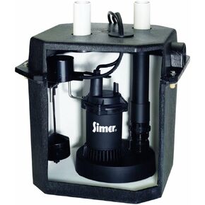 Simer 2925B Self-Contained Above-Floor Corrosion-Resistant Sump/Laundry Sink Pump, 1/4 HP, 115V, 1-1/2" Discharge Pipe, Handles Solids Upto 1/8", 6 Gallon Drainage Tank, Black