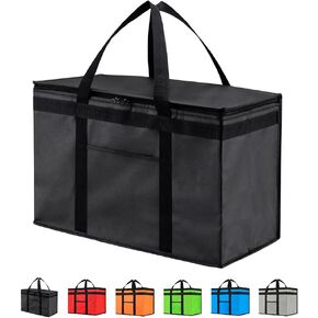 NZ Home Insulated Cooler Bag and Food Warmer (XXL, 2 Pack) for Food Delivery & Grocery Shopping with Zippered Top, Black