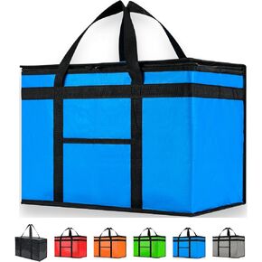 NZ Home PRO Durable XXL Insulated Cooler Bag and Food Warmer for Food Delivery & Grocery Shopping with Zippered Top, Blue Commercial Grade (1 Pack)