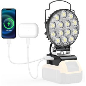 فانوس التخييم LED لبطارية Milwaukee m18: مصباح عمل LED لاسلكي مع منفذ شاحن USB ونوع C - 48W 4800LM ضوء خيمة الكاشف المحمول للتخييم في الهواء الطلق، وانقطاع التيار الكهربائي في حالات الطوارئ in Kuwait