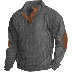 Mens Casual Corduroy Sweatshirt Long Sleeve Stand Collar 1/4 Button Up Pullover Fall Polo Sweaters