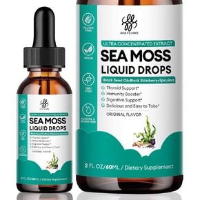 Sea Moss Black Seed Oil for Immune System, Gut, Skin & Energy, 7 in 1 Sea Moss Complex Liquid Drop with Spirulina, Black Elderberry, Burdock Root, Bladderwrack, Dragon Fruit Flavor, 2 Fl Oz