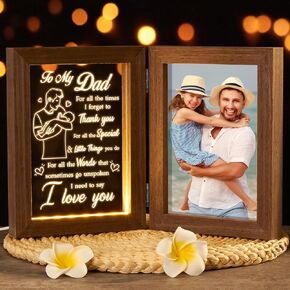 Father's Day Gifts from Daughter Son Kids Wife Dad Gifts for Dad Who Wants Nothing Best Dad Gift - Night Light with Dad Picture Frame for 5x7 Photos Gifts for New Dad Step Dad Bonus Dad Birthday Gifts