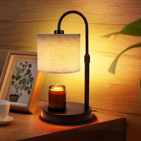 Dimmable Candle Warmer Lamp，Fragrance Candle Lamp Warmer with Timmer and Adjustable Pole,Candle Warmer with 2 * 50W GU10 Bulbs for All Size Scented Candles,Home Decor Gift(Linen Lamp Shade)