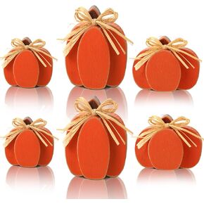 Ferraycle 6 Pcs Thanksgiving Pumpkin Decor Fall Table Wooden Sign Wooden Fall Decor Autumn Rustic Farmhouse Tiered Tray Decoration Pumpkin Block Table Centerpieces for Harvest Halloween (Orange)