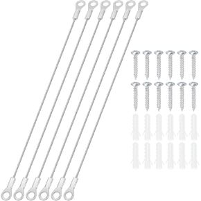 PATIKIL Stainless Steel Lanyard Cable with Eyelets 0.06" x 8" 1.5mm x 20cm, 6 Pack Lock Security Wire Rope with Mounting Screws for Hanging Stage Light