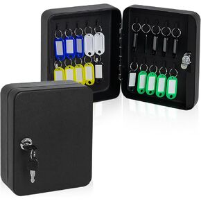 PACOLO Steel Key Storage Lock Box with Two Keys, Wall Mount Key Organizer for Home, Hotel, and Car Keys Management (White, 20 Keys)