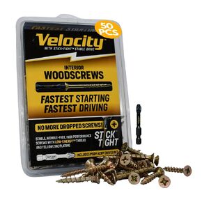 Velocity Interior 1 1/2 Wood Screws Contractor Pack (Size #10, 425 Pcs) – Self Tapping Screws with Phillips bits, Stick Tight Technology, Carbon Steel with Zinc Plating, Durable Storage Organizer