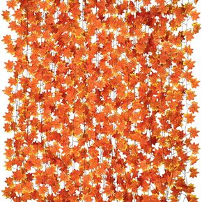 CQURE 20 Pack Fall Leaf Garland, Hanging Vines Garland Artificial Fall Maple Leaves Garland Thanksgiving Decor for Home Wedding Fireplace Party
