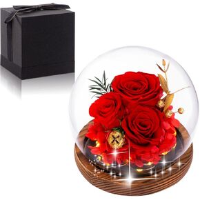 Little World Preserved Rose Flower Gifts for Her – Enchanted Purple Rose in Glass Dome with LED Light, Perfect for Valentine's Day, Anniversaries, Birthdays, and Home Decor