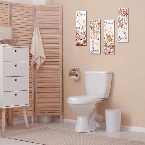 Kigley 4 Pieces Fall Bathroom Wall Decor Wood Relax Soak Unwind Breathe Wall Art Orange Bathroom Decor Orange Pictures for Wall Decor Fall Maple Leaves Wooden Sign for Home Living Room Laundry Spa in Kuwait