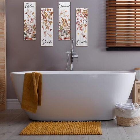 Kigley 4 Pieces Fall Bathroom Wall Decor Wood Relax Soak Unwind Breathe Wall Art Orange Bathroom Decor Orange Pictures for Wall Decor Fall Maple Leaves Wooden Sign for Home Living Room Laundry Spa in Kuwait