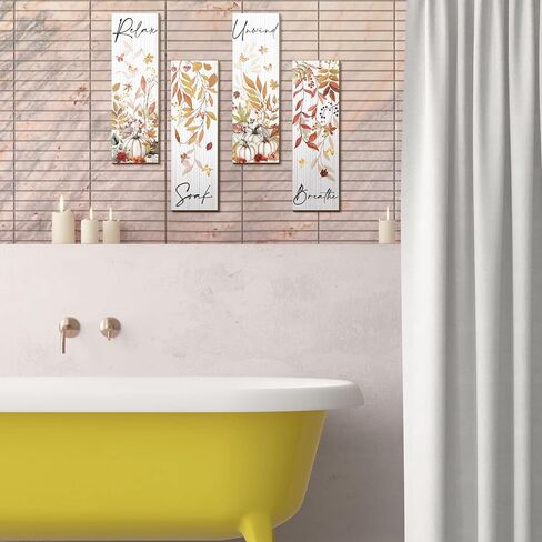 Kigley 4 Pieces Fall Bathroom Wall Decor Wood Relax Soak Unwind Breathe Wall Art Orange Bathroom Decor Orange Pictures for Wall Decor Fall Maple Leaves Wooden Sign for Home Living Room Laundry Spa in Kuwait