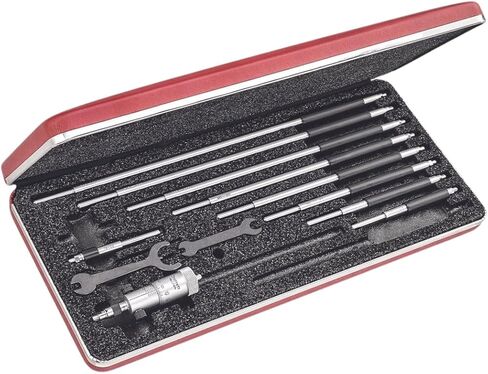 مجموعة قضيب Starrett الصلب داخل الميكرومتر مع أرقام سريعة القراءة، وسندان صلبة وأرضية - معزولة، وقابلة للتعديل، نطاق 50-300 مم، وتخرج 0.01 مم، 10 عبوات - 124MBZ in Saudi Arabia