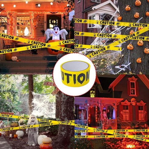 Halloween Decorations Caution Tape,1.9Inx82Ft Yellow Black Hazard Warning Tape Roll Scary Indoor Outdoor Barricade Safety Creepy Spooky DIY Decorative Home Party Supplies Door Danger Areas Office Yard in Saudi Arabia