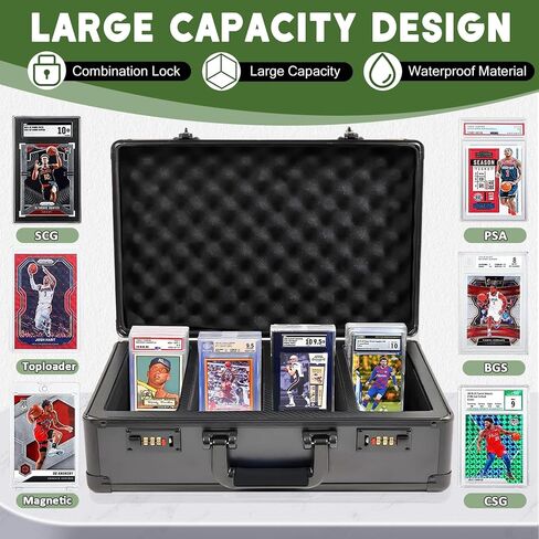 Graded Card Storage Box,4 Row 180+ Trading Card Storage Box with 8 Dividers,Combination Lock Design Graded Card Storage Box,Graded Sports Card Storage Box for BGS SGC PSA(No Card） in Saudi Arabia