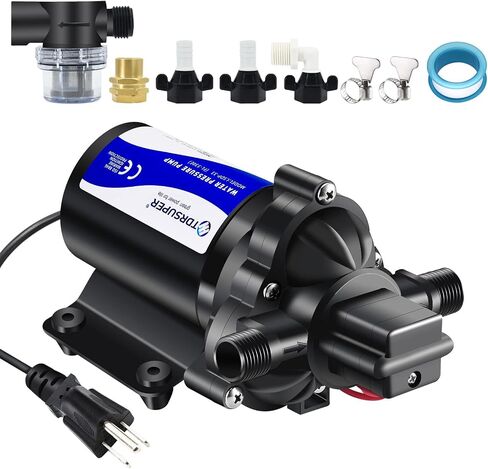 Water Pressure Booster Pump, 110V AC Water Diaphragm Pump, 5.5GPM 75PSI with Power Plug, Self Priming RV Water Pump for Home Kitchen Bathroom RV Marine Yacht Garden Hose Black in Saudi Arabia