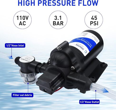 Water Pressure Booster Pump, 110V AC Water Diaphragm Pump, 5.5GPM 75PSI with Power Plug, Self Priming RV Water Pump for Home Kitchen Bathroom RV Marine Yacht Garden Hose Black in Saudi Arabia