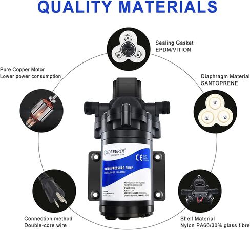 Water Pressure Booster Pump, 110V AC Water Diaphragm Pump, 5.5GPM 75PSI with Power Plug, Self Priming RV Water Pump for Home Kitchen Bathroom RV Marine Yacht Garden Hose Black in Saudi Arabia