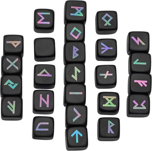 Amogeeli 25pcs Black Obsidian Rune Stones Set, Elder Futhark Alphabet Engraved Crystal Runes for Beginner Divination Meditation Reiki in Saudi Arabia