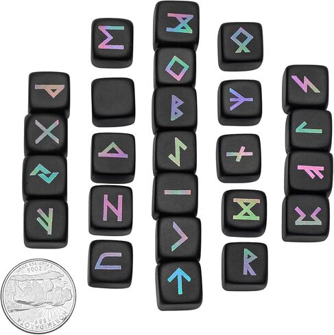 Amogeeli 25pcs Black Obsidian Rune Stones Set, Elder Futhark Alphabet Engraved Crystal Runes for Beginner Divination Meditation Reiki in Saudi Arabia