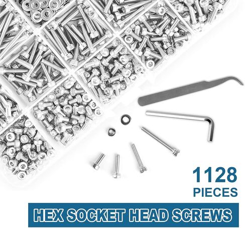 1128 pcs Stainless Steel M3 Hex (Allen) Drive Socket Head Cap Bolt Assortment Kit, Screw, Nut & Washer Set, M3 x 4/5/6/8/10/12/14/16/18/20/25/30/mm, Reusable Storage Case in Saudi Arabia