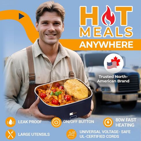 FORABEST Electric Lunch Box for Adults, Upgraded Fast 80W Heated Lunch Box for Adults, 4-in-1 Portable Food Warmer Lunch Box, 1.5L Loncheras Para Hombres De Trabajo with Power Button & Large Utensils in Saudi Arabia