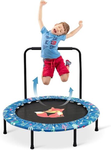 ترامبولين صغير للأطفال مقاس 38 بوصة، ترامبولين قابل للطي مع مقبض قابل للتعديل للاستخدام الداخلي والخارجي، تمرين القفز والقفز للأطفال الصغار الأولاد والبنات in Kuwait