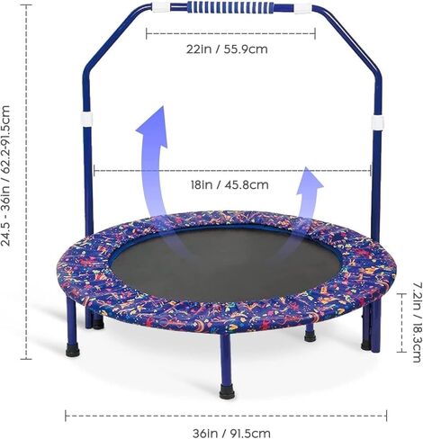 ترامبولين صغير للأطفال مقاس 38 بوصة، ترامبولين قابل للطي مع مقبض قابل للتعديل للاستخدام الداخلي والخارجي، تمرين القفز والقفز للأطفال الصغار الأولاد والبنات in Kuwait