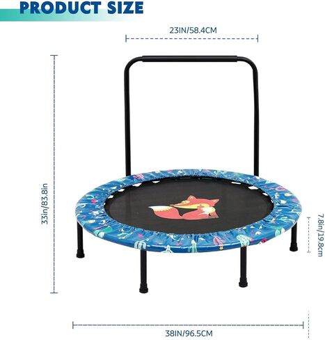 ترامبولين صغير للأطفال مقاس 38 بوصة، ترامبولين قابل للطي مع مقبض قابل للتعديل للاستخدام الداخلي والخارجي، تمرين القفز والقفز للأطفال الصغار الأولاد والبنات in Kuwait