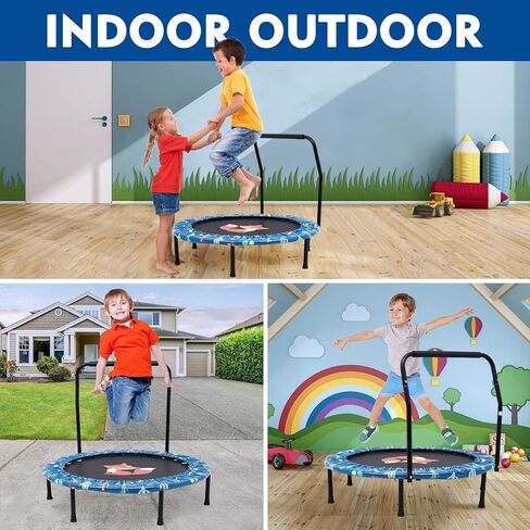 ترامبولين صغير للأطفال مقاس 38 بوصة، ترامبولين قابل للطي مع مقبض قابل للتعديل للاستخدام الداخلي والخارجي، تمرين القفز والقفز للأطفال الصغار الأولاد والبنات in Kuwait