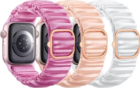 Satin Stretch Band Compatible with Apple Watch Bands for Women 38mm 40mm 41mm 42mm 44mm 45mm 49mm, Soft Smooth Cloth Elastic Solo Loop Bracelet Straps for iWatch SE Series 9 8 7 6 5 4 3 2 1 in Saudi Arabia