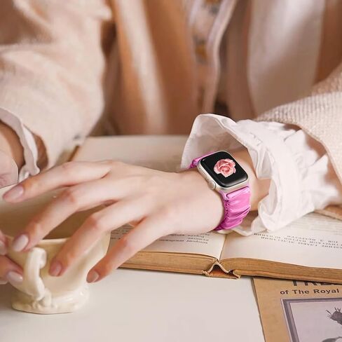 Satin Stretch Band Compatible with Apple Watch Bands for Women 38mm 40mm 41mm 42mm 44mm 45mm 49mm, Soft Smooth Cloth Elastic Solo Loop Bracelet Straps for iWatch SE Series 9 8 7 6 5 4 3 2 1 in Saudi Arabia
