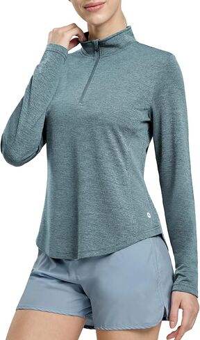 MIER Quarter Zip Athletic Pullover for Women Long Sleeve Workout Tops Dry Fit Flowy Golf Running UV Sun Shirts,1/4 Zip in Saudi Arabia