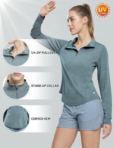 MIER Quarter Zip Athletic Pullover for Women Long Sleeve Workout Tops Dry Fit Flowy Golf Running UV Sun Shirts,1/4 Zip in Saudi Arabia