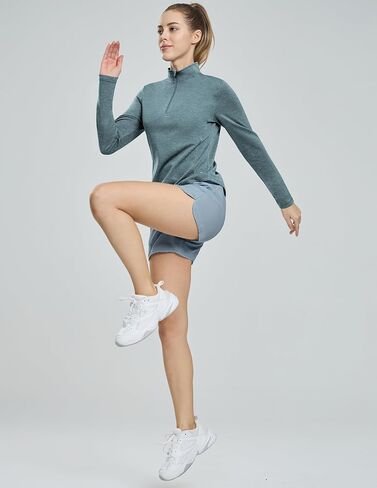 MIER Quarter Zip Athletic Pullover for Women Long Sleeve Workout Tops Dry Fit Flowy Golf Running UV Sun Shirts,1/4 Zip in Saudi Arabia