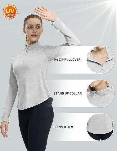 MIER Quarter Zip Athletic Pullover for Women Long Sleeve Workout Tops Dry Fit Flowy Golf Running UV Sun Shirts,1/4 Zip in Saudi Arabia