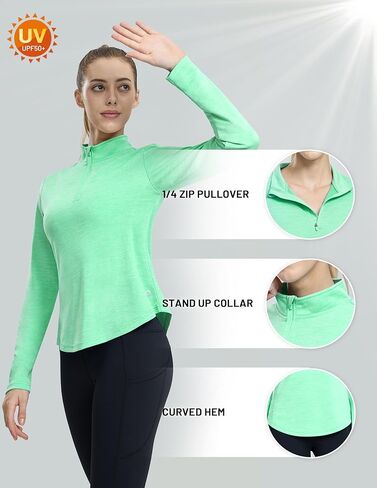 MIER Quarter Zip Athletic Pullover for Women Long Sleeve Workout Tops Dry Fit Flowy Golf Running UV Sun Shirts,1/4 Zip in Kuwait