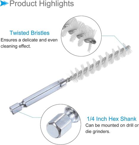 Bore Brush, 10mm Dia 4 Inch Length, Nylon Cleaning Wire Brushes with 1/4 Inch Hex Shank - (Applications: for Power Drill, Die Grinder), 5-Pieces in Saudi Arabia