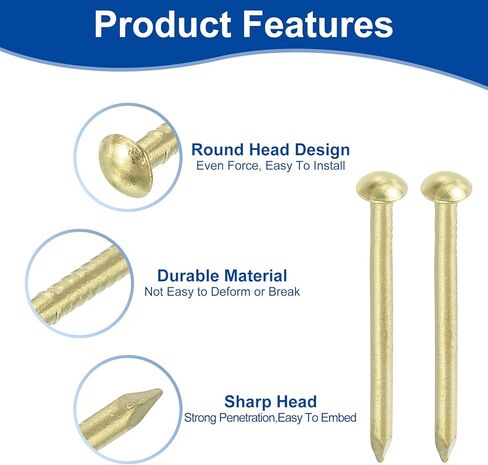 25 قطعة من أظافر الأجهزة الصغيرة من uxcell، 4D × 1-1/2 بوصة نحاسية مستديرة الرأس مسمار تشطيب مشترك لأعمال النجارة المنزلية، مشاريع تعليق الصور DIY، ذهبي in Kuwait