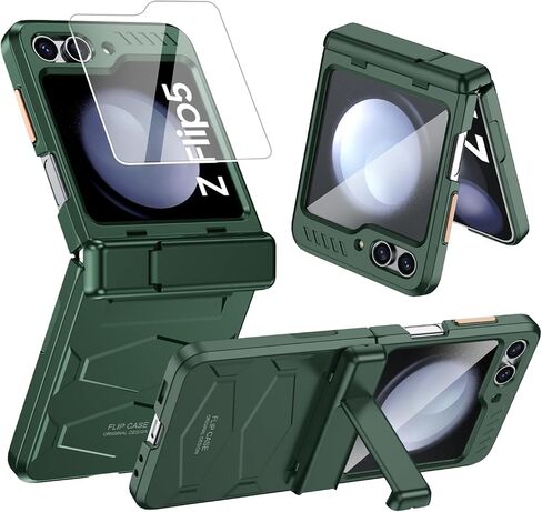 for Samsung Galaxy Z Flip 5 Case with Hinge Protection & Bulit-in Small Screen Protector & Hidden Standing Kickstand Full Body Rugged Shockproof Armor Case for Galaxy Flip 5 (Black) in Saudi Arabia