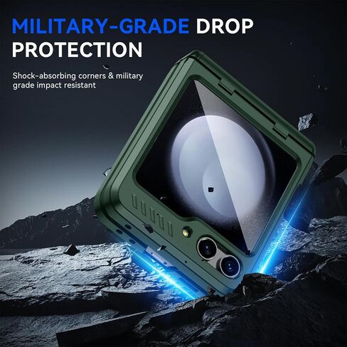 for Samsung Galaxy Z Flip 5 Case with Hinge Protection & Bulit-in Small Screen Protector & Hidden Standing Kickstand Full Body Rugged Shockproof Armor Case for Galaxy Flip 5 (Black) in Saudi Arabia