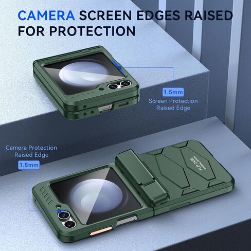 for Samsung Galaxy Z Flip 5 Case with Hinge Protection & Bulit-in Small Screen Protector & Hidden Standing Kickstand Full Body Rugged Shockproof Armor Case for Galaxy Flip 5 (Black) in Saudi Arabia