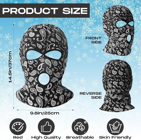 قناع تزلج يورزوم قطعة واحدة مكون من 3 فتحات وزهرة الكاجو قناع الوجه الكامل للشتاء غطاء وجه بالاكلافا للرياضات الشتوية الخارجية in Kuwait