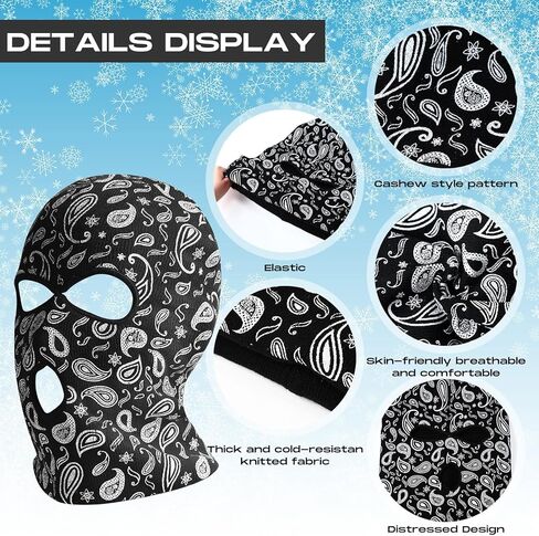 قناع تزلج يورزوم قطعة واحدة مكون من 3 فتحات وزهرة الكاجو قناع الوجه الكامل للشتاء غطاء وجه بالاكلافا للرياضات الشتوية الخارجية in Kuwait