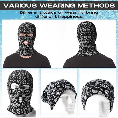 قناع تزلج يورزوم قطعة واحدة مكون من 3 فتحات وزهرة الكاجو قناع الوجه الكامل للشتاء غطاء وجه بالاكلافا للرياضات الشتوية الخارجية in Kuwait