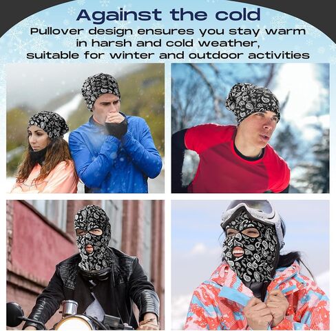 قناع تزلج يورزوم قطعة واحدة مكون من 3 فتحات وزهرة الكاجو قناع الوجه الكامل للشتاء غطاء وجه بالاكلافا للرياضات الشتوية الخارجية in Kuwait