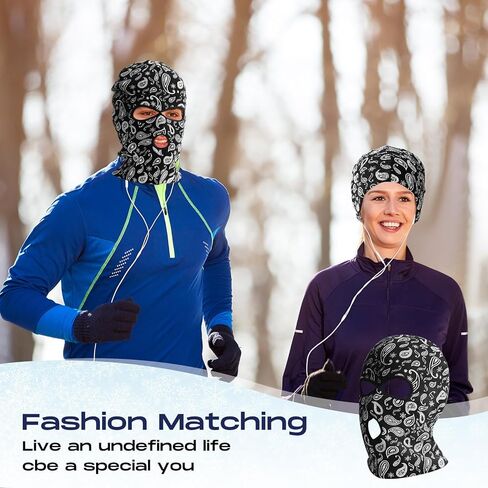 قناع تزلج يورزوم قطعة واحدة مكون من 3 فتحات وزهرة الكاجو قناع الوجه الكامل للشتاء غطاء وجه بالاكلافا للرياضات الشتوية الخارجية in Kuwait