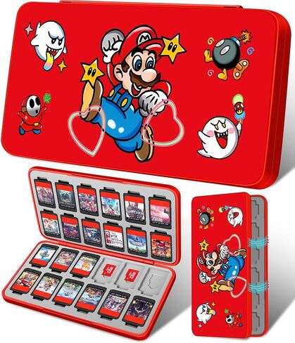 Xinocy for Nintendo Switch Game Case with 24 Game Holder Slots and 24 SD Micro Card Slots for Nintendo Switch/Lite/OLED,Cute Cartoon Games Cartridge Cases for Boys Kids Girls Kawaii Storage Box, Black in Saudi Arabia