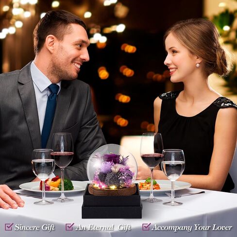 هدايا زهور الورد المحفوظة من ليتل وورلد لها - وردة أرجوانية ساحرة في قبة زجاجية مع ضوء LED، مثالية لعيد الحب، والذكرى السنوية، وأعياد الميلاد، وديكور المنزل in Saudi Arabia